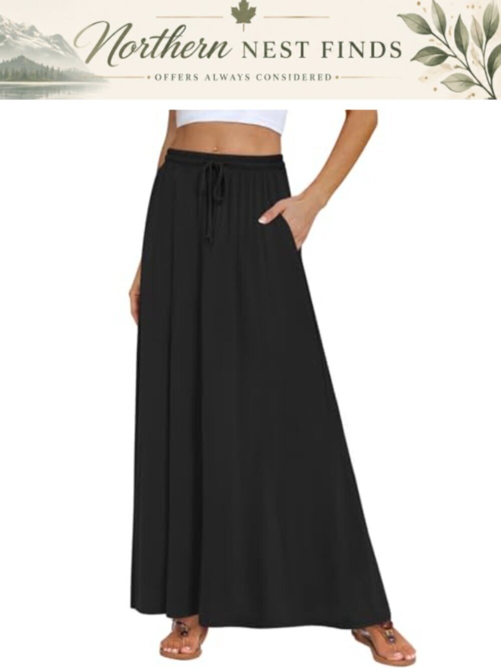 Maxi Skirt High Waist Flowy A-Line with Pockets Casual Long